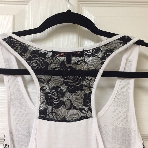 Black Sequin Geometric Wht Cotton Tank Size-L - Picture 4 of 5